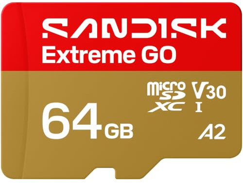 SANDISK Extreme GO microSDXC UHS-I Card, 64GB, 5K & 4K UHD Video, Read 170MB/s, Write 80MB/s, A2, U3, V30, High Speed for Android, Action Camera and Video Games