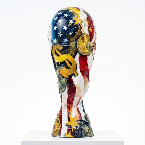 Huadafun Replica Trofeo Calcio Coppa del Mondo, Coppa Premio da Calcio in Resina con Finitura Bandiera Americana per Tifosi, Souvenir da Collezione, Decorazione Ufficio Bar Vetrina,36cm