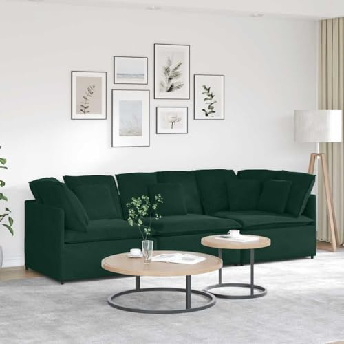 Faucqir Modulär sammetssoffa mörkgrön med kudde, flexibel boendemiljö, hörnsoffa, sittbänk, lounge, hållbara stoppade möbler, perfekt för vardagsrum och gästrum