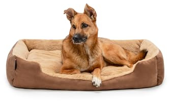lionto Letto per cani con cuscino reversibile e base antiscivolo, cuscino robusto con ingresso basso per cani e gatti di ogni età, 90x70 cm, cuccia accogliente, marrone/beige