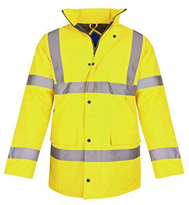 shelikes Hi Vis Viz Jackets High Visibility Parka Workwear Security Safety Fluorescent Hooded Padded Waterproof Work Wear Jacket Coat