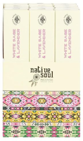 Native Soul Räucherstäbchen, weißer Salbei und Lavendel, 1 Box = 15 g, 6 Stück