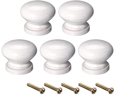 sourcing map Runde Holzknöpfe, 5Pcs 28mm Dia Schrank Möbel Küchengriffe Griffe für Schublade Schublade Kleiderschrank, weiß