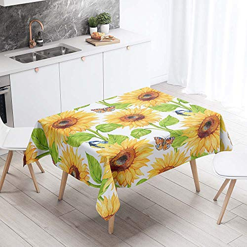 Chickw1 Tischdecke Wasserdicht Abwaschbar, Wasserabweisend Fleckschutz Rechteckig Abwischbare Wachstuch Ölfest Pflegeleicht Küchentischabdeckung Sommersonnenblume 3D Druck (140x220cm,D)