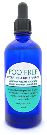 100% Natürlich LOCKIGES HAARÖL - MANDEL, ARGAN, AVOCADO, SQUALAN mit ZITRUSÖL - 100 ml von POO FREE. Krauses Haar Glättet. Kopfhautbehandlung, Haarwuchsförderung. Definieren, Hydratisieren, Schützen.