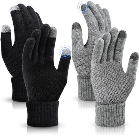 TAGVO 2 Paar Frauen Winter Strickhandschuhe,Paar Warme Handschuhe,Touchscreen Dünne Fleece Liner Vollfingerhandschuhe,Geeignet Für Indoor-Freizeitarbeit Oder Outdoor-Fahren Pendeln Einkaufen