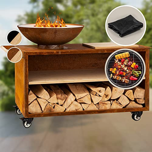 Blumfeldt Feuerschale, Tragbare Feuerschalen für den Garten, Outdoor Feuerstelle, Feuerschalen mit Grillrost, Feuerschale Groß