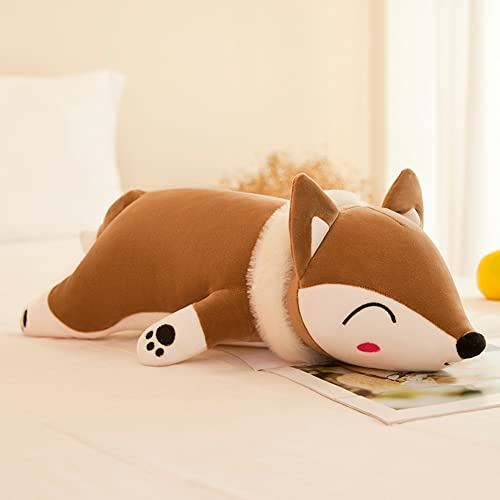 Fuchs Kissen Kuscheltier, 50cm Liegende Fuchs Plüschtier Plüschkissen Puppe Cartoon Tierpuppe Stofftier Flauschiges Umarmungskissen Kawaii Plüschtier für Kinder Geburtstag