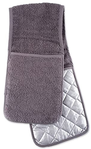 Manique Double pour Four Gants de Cuisine Résistants à la Chaleur Maniques Coton Gants pour Cuisson la Pâtisserie Les Grillade Barbecue Manique,Gray,One Size