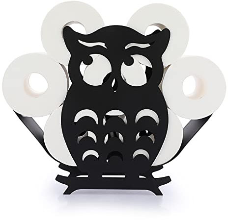 BTSKY Metall-Toilettenpapierhalter, mattschwarzer Tier-Toilettenpapierhalter, freistehend und an der Wand montiert, Aufbewahrungsbehälter für Toilettenpapier für Badezimmer, Küche und Toilette (Eule)