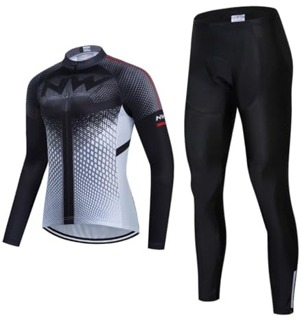 Cykeltröja för män, långärmad racercykel, tröja för män, cykeltröja set + cykelbyxor med 20D gel, sittdyna, ventilerande och snabbtorkande MTB cykelkläder