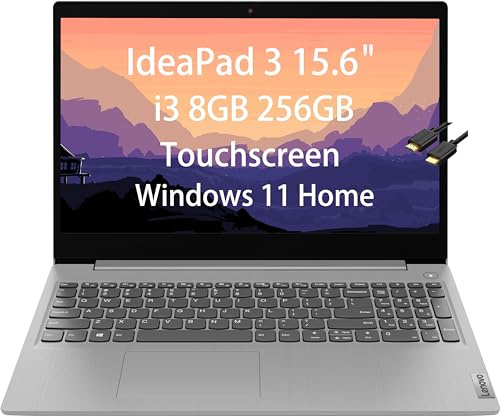 Lenovo IdeaPad 3 15.6/'' HD Touchscreen (Intel 11a generazione Core i3-1115G4, 8 GB RAM, SSD PCIe 256 GB, grafica Intel UHD, cornice stretta) Computer portatile casa e aziendale, webcam, cavo HDMI