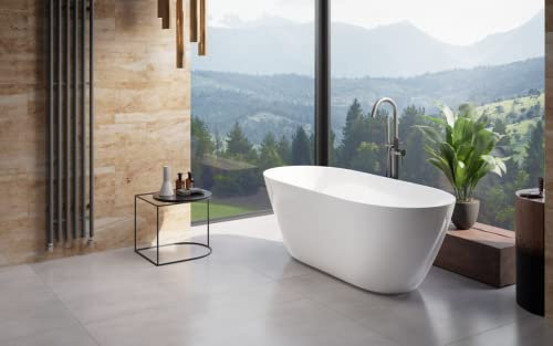 ECOLAM® exklusive freistehende Badewanne Standbadewanne moderne Wanne freistehend Moya + Ablaufgarnitur Click Clack Design Mineralguss 160x70 cm glamour Luxus weiß