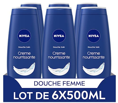 NIVEA Lot Crèmes de douche Soin (6 x 500 ml), enrichie à l’Huile de pépin de Raison & Amande douce, Soin corps hydratant qui nettoie respecte et renforce le microbiome pour peaux sèches