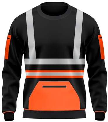 trending babz Nouveau Sweat-shirt haute visibilité pour homme Contrast 2 tons Pull à capuche de sécurité pour le travail Col ras du cou Taille S/XXL, Orange et noir., XL