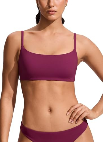 CRZ YOGA Bikini da Donna Top Regolabile con Spalline Sottili Top da Bagno Scoop Neck Imbottito Fucsia 48