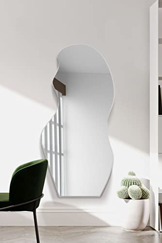 MirrorOutlet The Lacuna - Frameless Modern Full Length Pond Leaner/Wall Mirror 47 X 20 (120CM X 50CM) Silver Mirror Glass with Black wooden Backing - Polished Edging