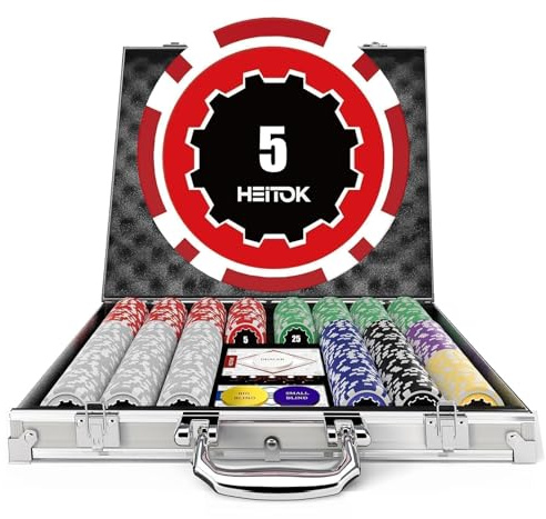 Casino pokermarker set 500 st – 11,5g järnkärna, aluminiumfodral, vattentäta marker (ej spelkort), komplett kasinospel & tillbehör för Texas Hold'em, Blackjack, hemmabruk & avancerade spelare