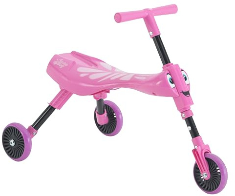 The Bugs Scuttlebug Butterfly Dreirad, 3 Räder, faltbar, für Kleinkinder – Lenkung auf Vorderrad – leise, kratzfeste Räder – ab 12 bis 36 Monaten – Weiß/Rosa
