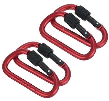 PATIKIL Locking Hook 3, 4 Pack Aluminum D Ring Shape Clip Screw Gate Lock Quick Link for Keychain Outdoor Camping Hiking, Red