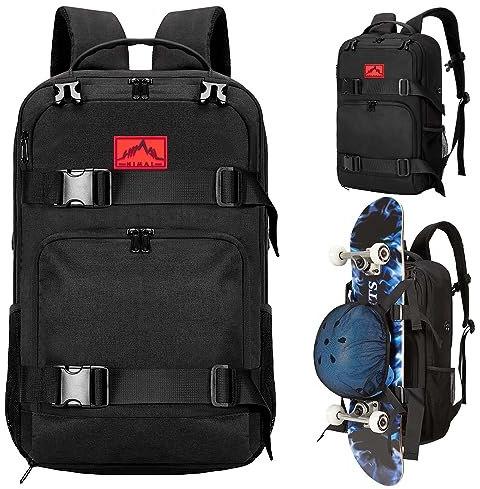 GoHimal Skateboard-Rucksack, Skateboard-Tasche, Sport-Rucksack, Laptop-Tasche, Multi-Sport-Design für Damen und Herren, Schwarz, Einheitsgröße, Modern