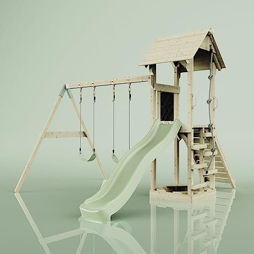 PolarPlay Tower Kids Wooden Climbing Frame - Swing Kari Sage