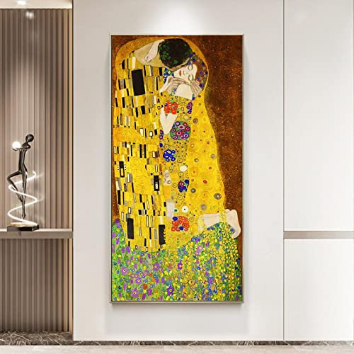 Druck auf Leinwand, Gustav Klimt Der Kuss, klassische Gemälde, berühmte Wandkunst, Poster, Bilder für Wohnzimmer, Schlafzimmer, Dekoration, 30 x 60 cm (12 x 24 Zoll) mit Rahmen
