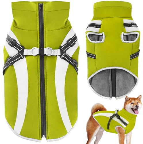 Oslueidy Wasserdichter Hundemäntelmit Geschirr Winter Warme Hundejacke Winddichte Haustier Kleidung Schneeanzug Hundejacken für Kleine Mittlere Große Hunde