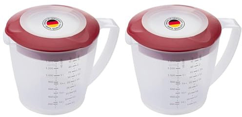 Westmark Rührbecher/Messkanne mit Spritzschutz, Deckel und Ausgießer, Kunststoff, Füllvolumen: 1,4 Liter, Helena, Transparent/Rot, 3105227R (Packung mit 2)