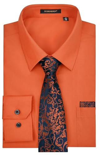 HISDERN Chemise Homme Manches Longues Formelle Chemises Business avec Cravate Habillée Ensemble Mariage Casual avec Poche Regular Fit S-4XL