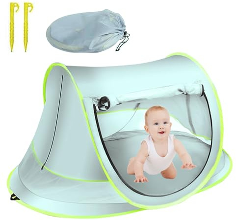 Tefola Strandzelt,Strandmuschel Baby UV Schutz 50+,Baby Sonnenschirm Zelt Mit Aufbewahrungstasche,Baby Strand Pop up Zelt,Wasserdichtes UV Schützendes Zelt für Familie Strand,Picknick (Hellgrün)