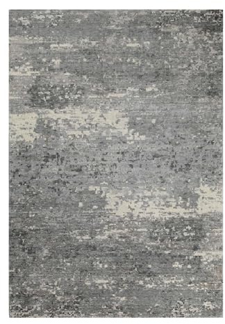 Wecon Home Brookville gewebter Kurzflorteppich, 140 x 200 cm, grau | Vintage Kurzflorteppich aus Wolle & Viskose mit sanftem Glanz und einzigartiger Textur. Hand-Carving für Wohnzimmer