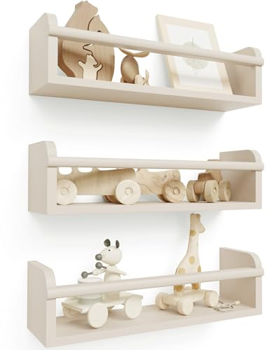 Estanterías decorativas para guardería para niños, juego de 3 estantes flotantes fáciles de instalar para montaje en pared, hermosos muebles organizadores colgantes para el dormitorio de tu bebé o