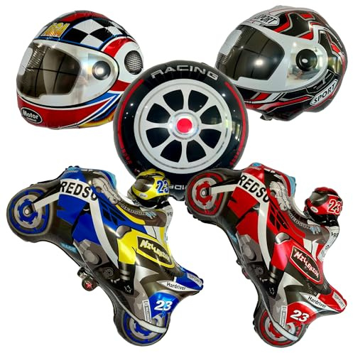 Motorcycle Balloon Set (5PC) Dirt Bike & Helmet Balloons | Racing Theme Birthday Party Decorations for Kids | Jumbo Foil Balloons Party Supplies Baby Shower & Gender Reveal