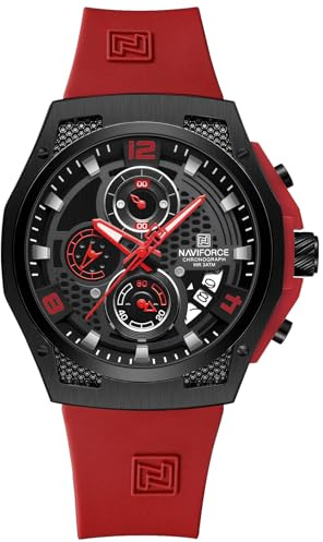 NAVIFORCE Orologi da uomo Nuovo Cinturino in Silicone Calendario Al Quarzo Maschile Impermeabile Moda Sport Orologi Da Polso Blu Design Orologio Sens, Rosso, Cinturino