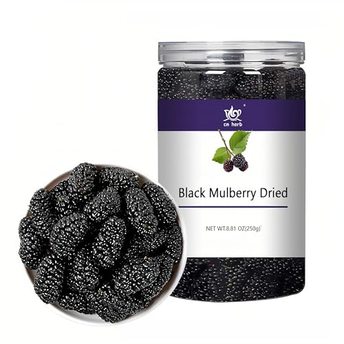 Moras negras secas de 250 g/8.81 onzas, té natural de morera negra salvaje, dulces y deliciosos, aperitivos de frutas secas, veganos