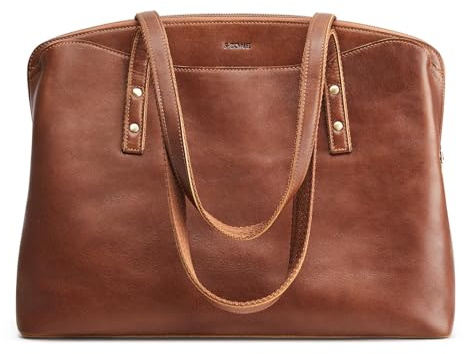 S-ZONE Damen Handtasche Vintage Leder Große Shopper Tote Bag Schultertasche Arbeitstasche Datingstasche passend für 15,6 Inch Laptop