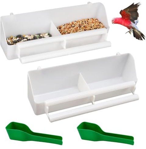 Ksvaye 2 Pièces Mangeoire pour Perruches - Distributeur de Nourriture pour Oiseaux en Plastique avec 2 Cuillères à Graines
