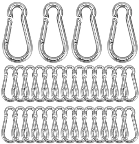 QWORK® 30 Stück M4 Karabinerhaken - Edelstahl 304 - Belastbar bis 54 kg - Rostfrei und Langlebig - Perfekt für Camping, Wandern, Schlüsselanhänger, Wasserflaschen