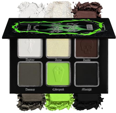 DE'LANCI Palette Ombres à Paupières Noire & Rouge - 6 Tons Gothique (Mat/Métallisé) Maquillage Halloween Smoky pour Yeux Vampire Zombie,Étanche,Facile à Appliquer,Riche en Pigments,Facile à Mélanger
