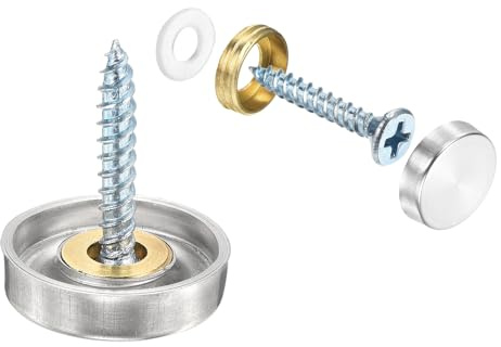QUARKZMAN 24 Stück Spiegelschrauben, Edelstahl Zierschrauben dekorative Abdeckkappen Nägel, Panelschrauben für Schild Hardware Bau, 18mm Durchmesser, Silber