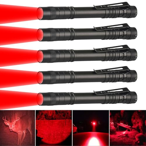 LIAISIMI Röd röd mini LED-ficklampa med pennklämma vattentät ficklampa röd ficklampa 13 cm för stjärnskådning, nattsyn, fiske, skanning (5-pack)