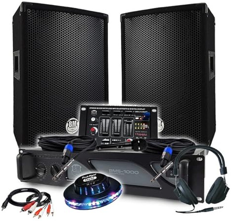 Pack DJ BM Bmsonic Ampli 1000W, Enceintes 8 2x300W, Mixage, Bluetooth, Animation LED, Petite Sono, Anniversaire, Bar,Soirée, Fête
