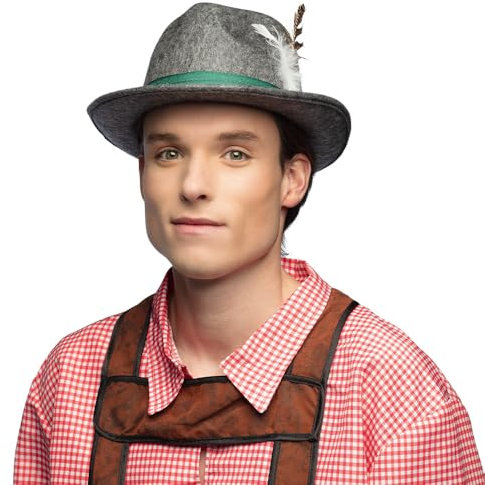 Boland - Chapeau tyrolien, couvre-chef pour adultes, chapeau en feutre pour la fête de la bière, le festival, le carnaval ou la fête à thème, Gris