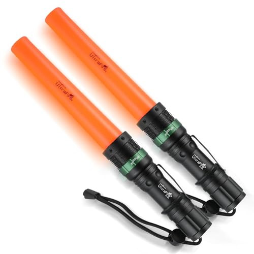ULTRAFIRE Lampe torche LED 27,9 cm, 250 lumens, sûre, 3 modes incl. clignotant rouge, baguette de circulation, aéroport, pompiers, urgence, UF-303