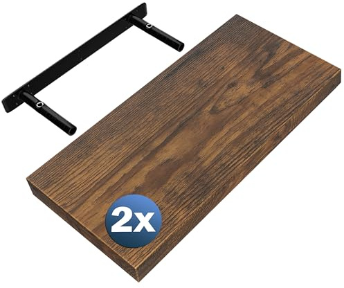 Casaria® 2X Wandregal Holz Dunkle Eiche Regal mit Halterung 15kg Tragkraft Hängeregal Küche Wohnzimmer Flur Wand Schweberegal Bücherregal Regalbrett Schwebend 50cm