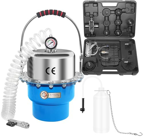 JIFETOR 5L Pneumatic Brake Pressure Bleeder Kit, Air Power Pressurized Master Cylinder Clutch Fluid Bleeding Tool Set with Bleed Machine, Collection Bottle and Adapters, Blue Cylinder