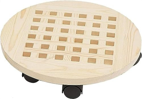 CWCQGH Pflanzenwagen aus Holz, robust, runder Pflanzenroller mit feststellbaren Rollen, Pflanzenroller für drinnen und draußen, Blumentopfhalter für drinnen,50cm