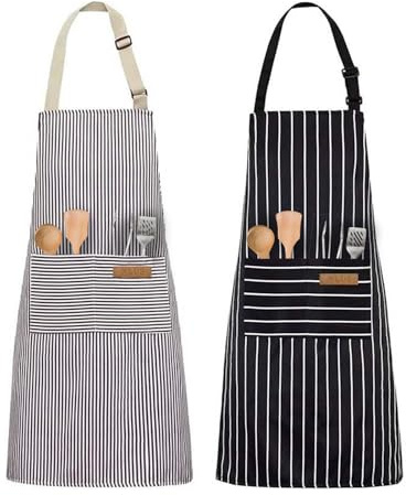 LXBCTOP 2 Pack Kitchen Aprons With Pockets, Aprons For Men With 2 Pockets, 2 Women'S Cooking Apron, Unisex Adjustable Bib Apron, For Cooking, Baking, Painting, Housework