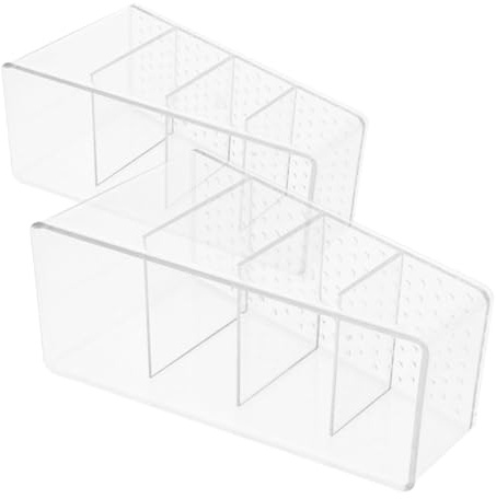 CIYODO 2 Pack 4 Compartment Tea Bag Storage Box Plastic Organiser | Design, 7x15x8.8cm Size, Household Cabinets, Easy Sorting for Daily Use